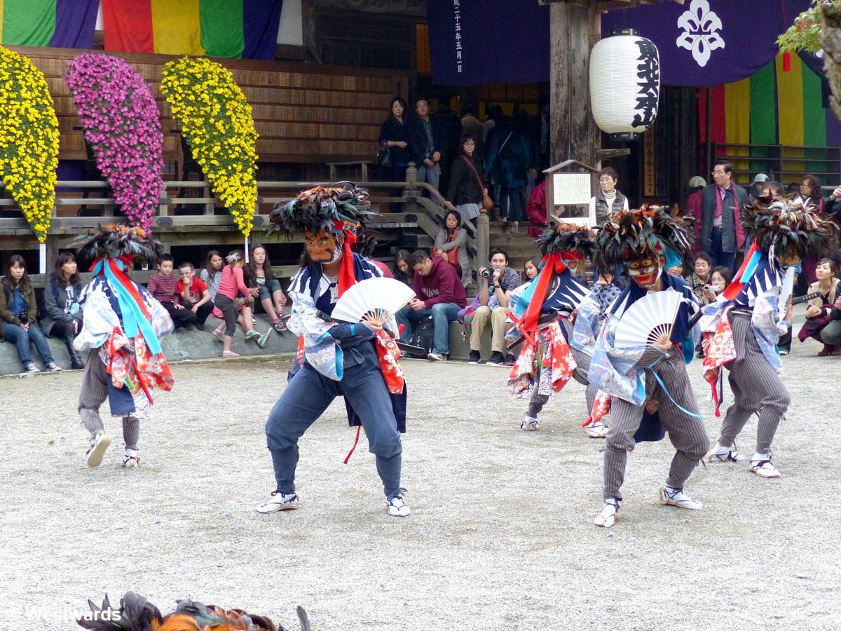 A dance during Chusonji matsuri in one of Hiraizumi's temples