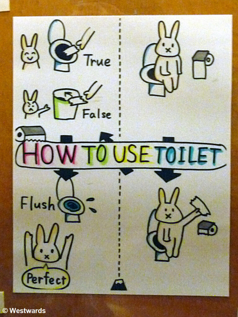 Comic-style drawn explanations on how to use Japanese toilets