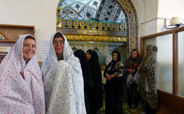 Natascha and Isa in a shrine in Isfahan