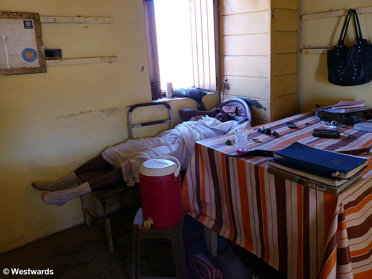 Sleeping cashier at one of the Meroe sites in Sudan