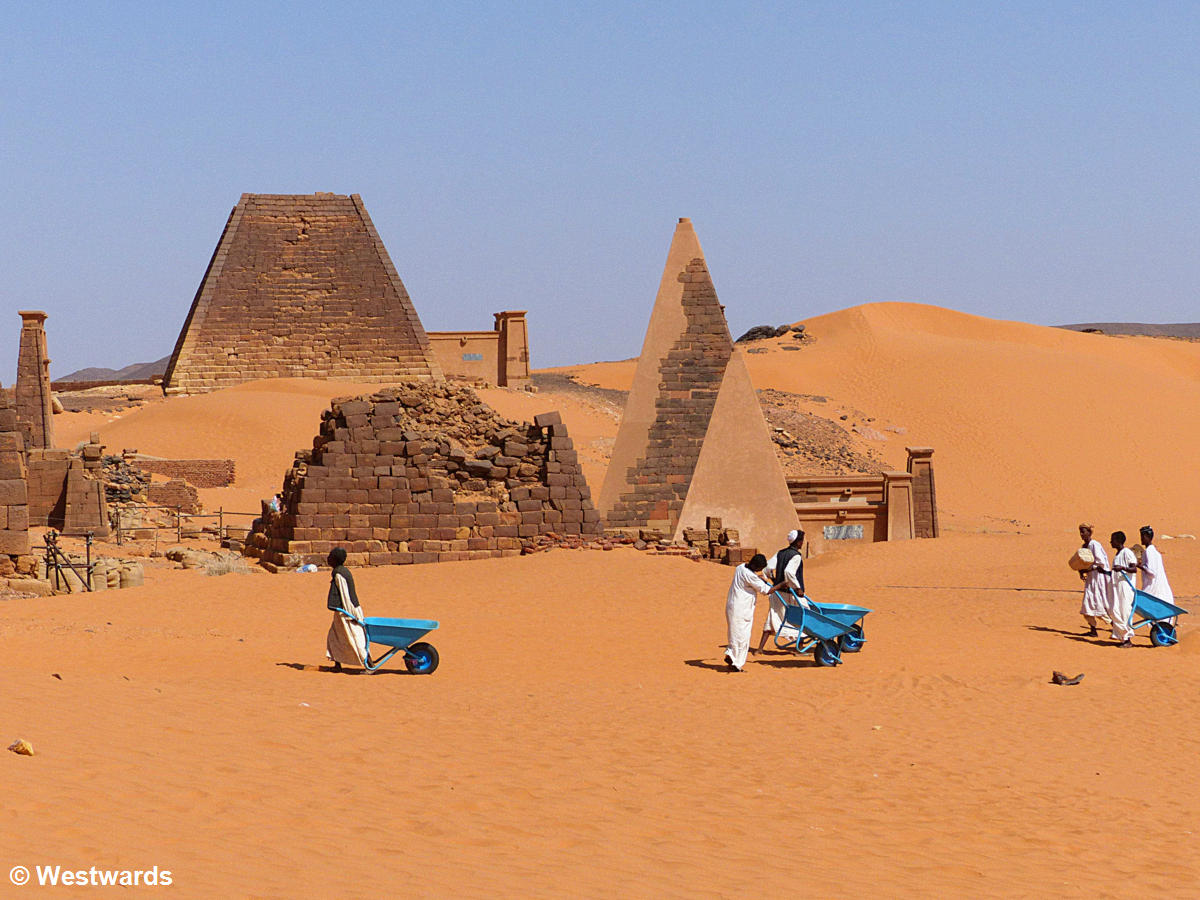 workers at the Meroe Pyramids 