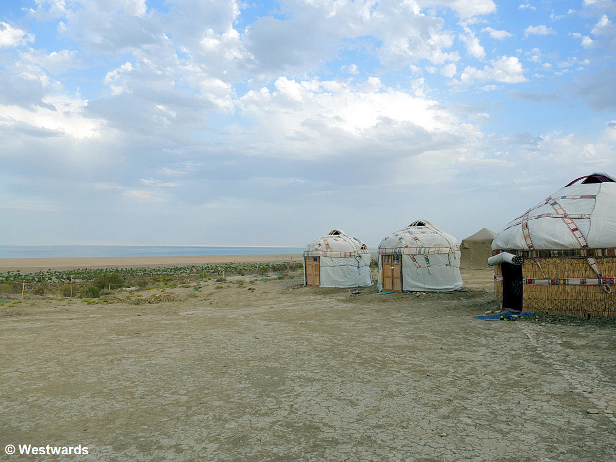 Yurt camp on the shores of the Aral Sea in Uzbekistan