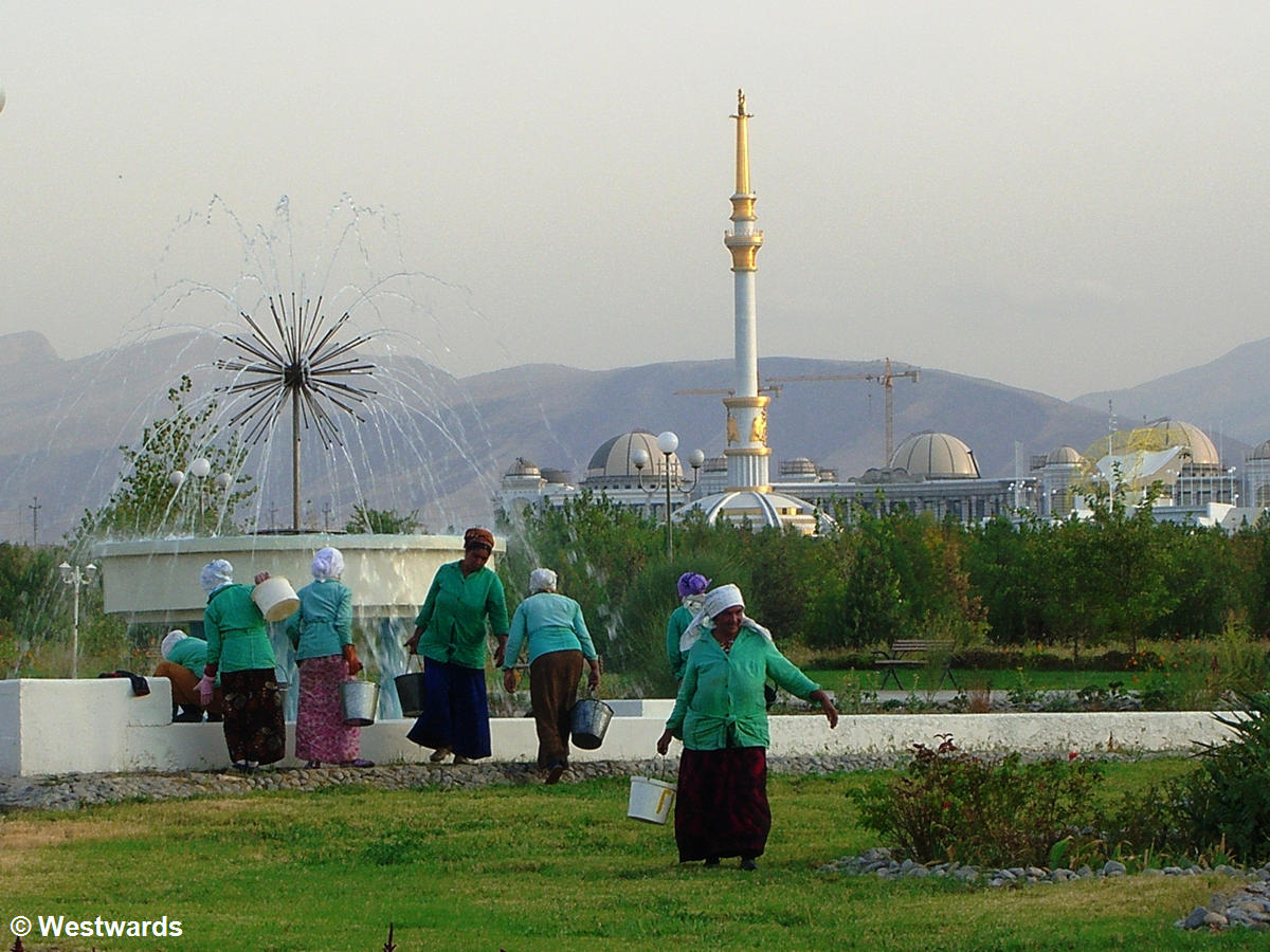 Female gardeners in Ashgabad, Turkmenistan
