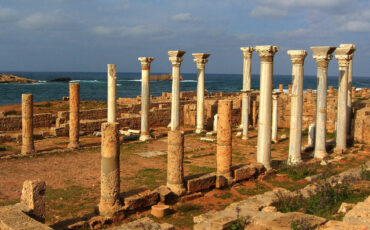 Marble pillars at the sea shore in Apollonia