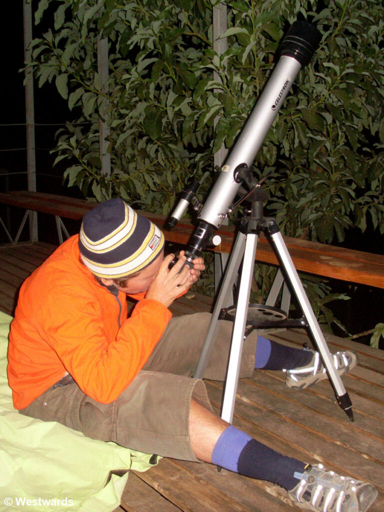 Isa star gazing with a telescope at Astro Lodge in Elqui Valley, Chile