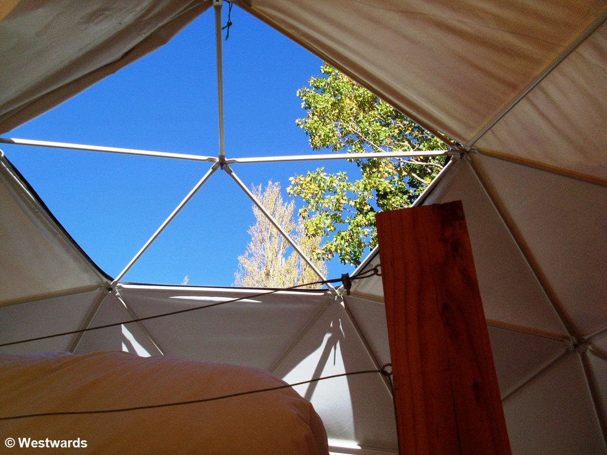 open roof of Astro Lodge dome tent in Elqui Valley