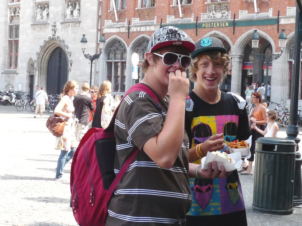 Youngsters with fast food in Belgium