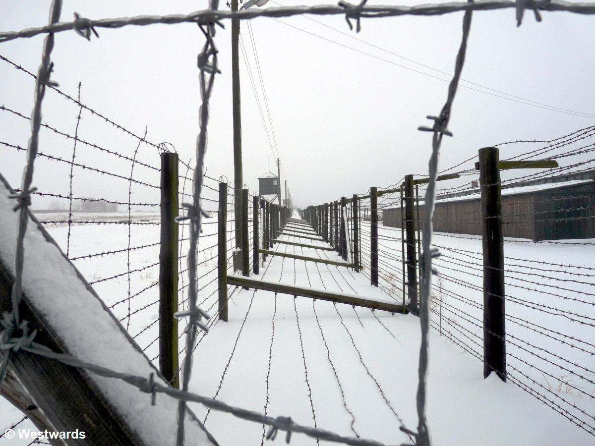 Frozen fences around Majdanek concentration camp