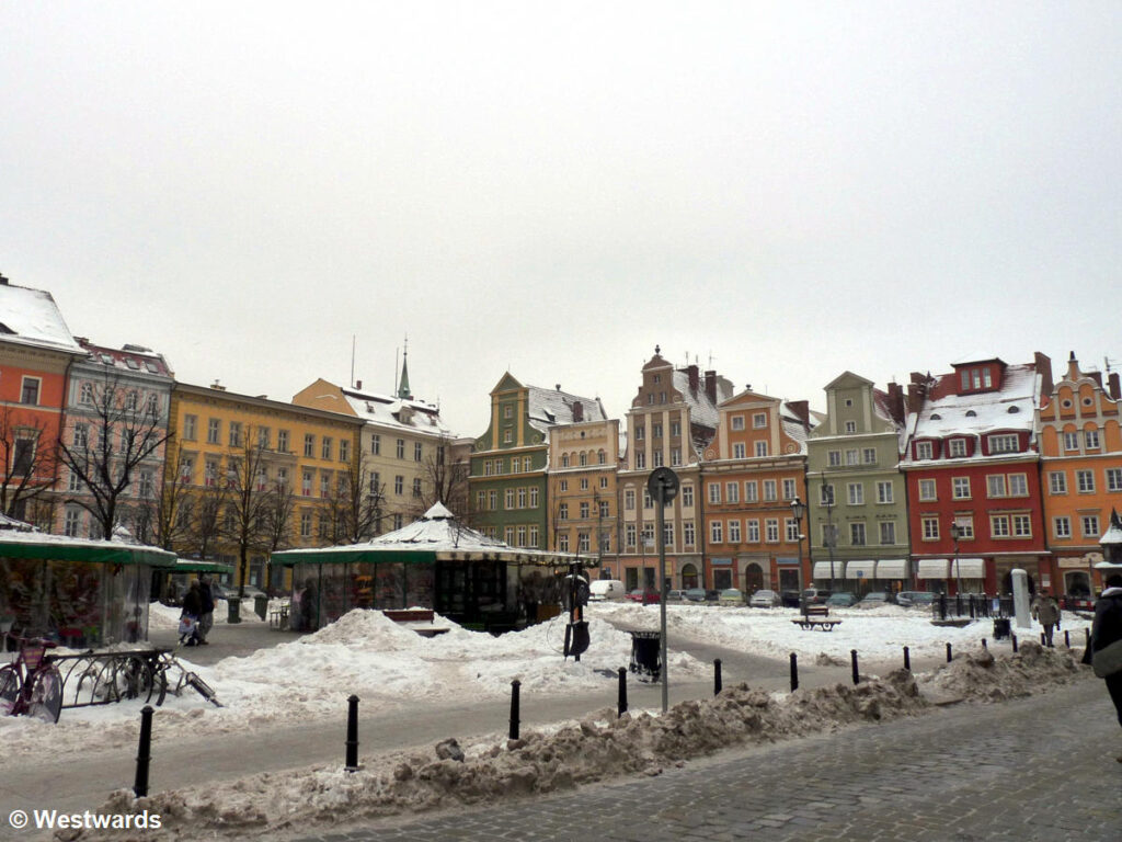 Wroclaw salt market square in snow