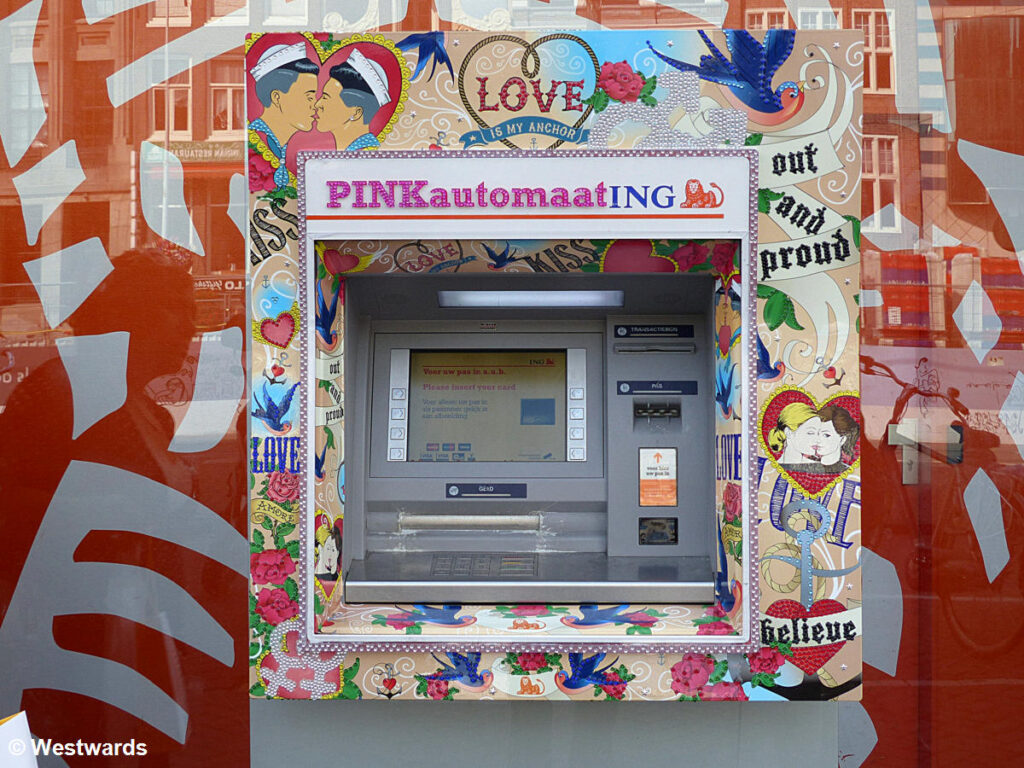 Pink automat ATM for gay pride