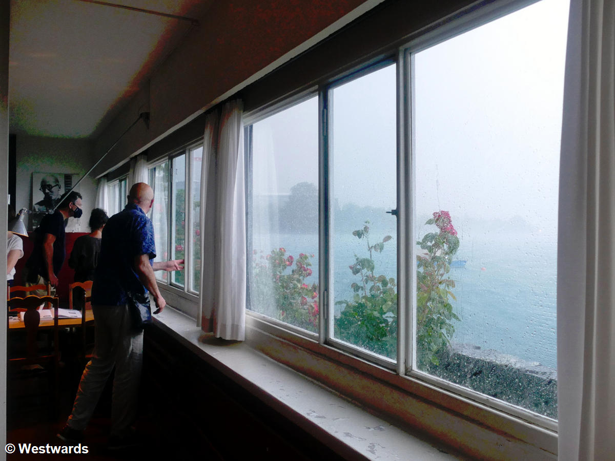 Rain coming through the windows of Le Corbusier's Villa le Lac