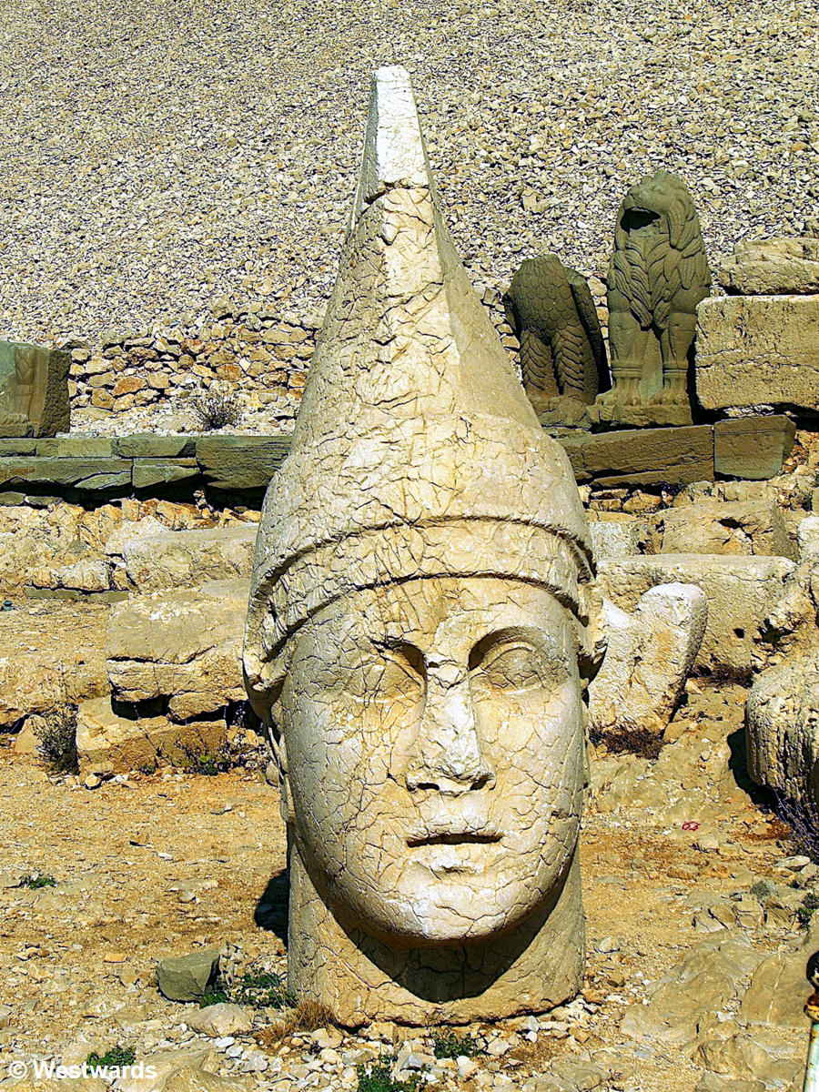 Huge stone head at Mt Nemrut, a UNESCO World Heritage site in Turkey
