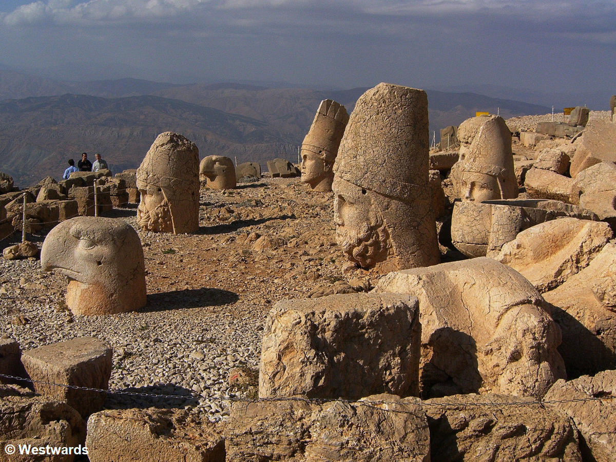 Western terrace of Mount Nemrut, with our driver and fellow travellers