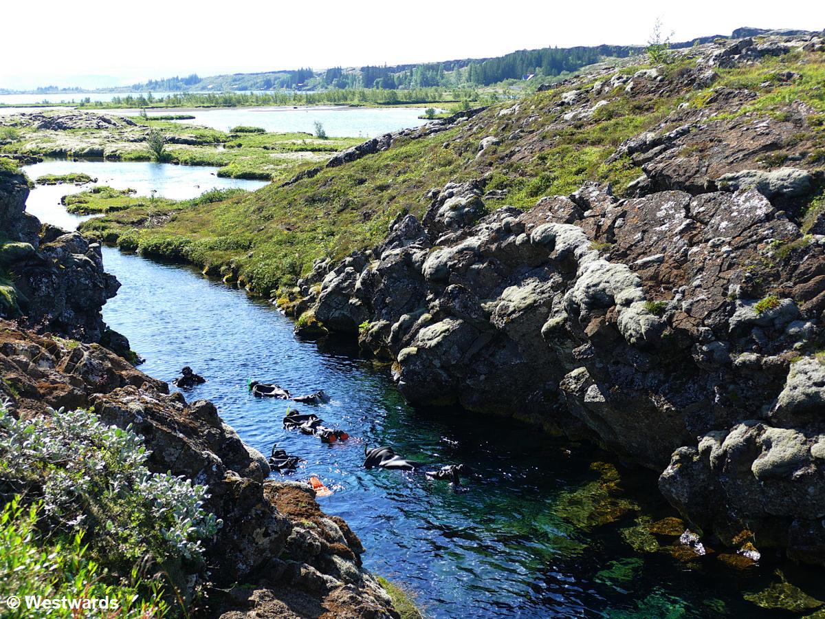 Snorkelling a fissure in Thingvellir National Park