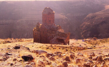Ani in early morning light: the Church of St.Gregory with the ravine in the background