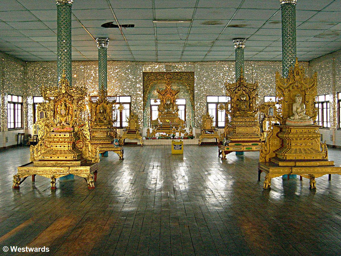 Golden Buddhist altars at Mae Sot Wat Temple in Wattanaram