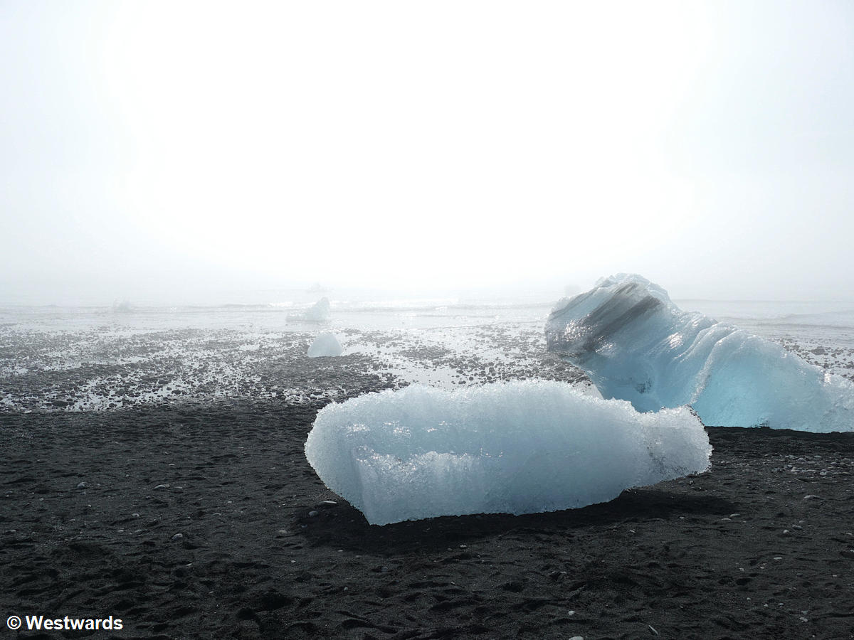 Washed-up icebergs at Diamond Beach in Vatnajokull National Park
