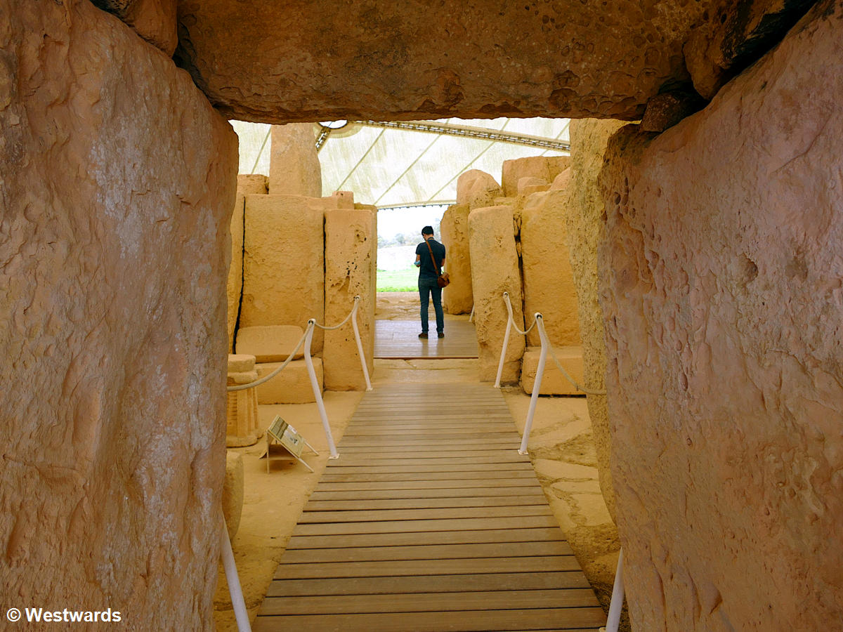 Inside the Neolithic temple of Hagar Qim