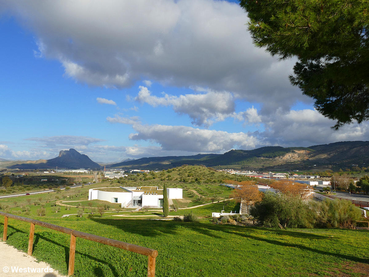 View over the Antequera Dolmens with the Peña de los Enamorados in the background