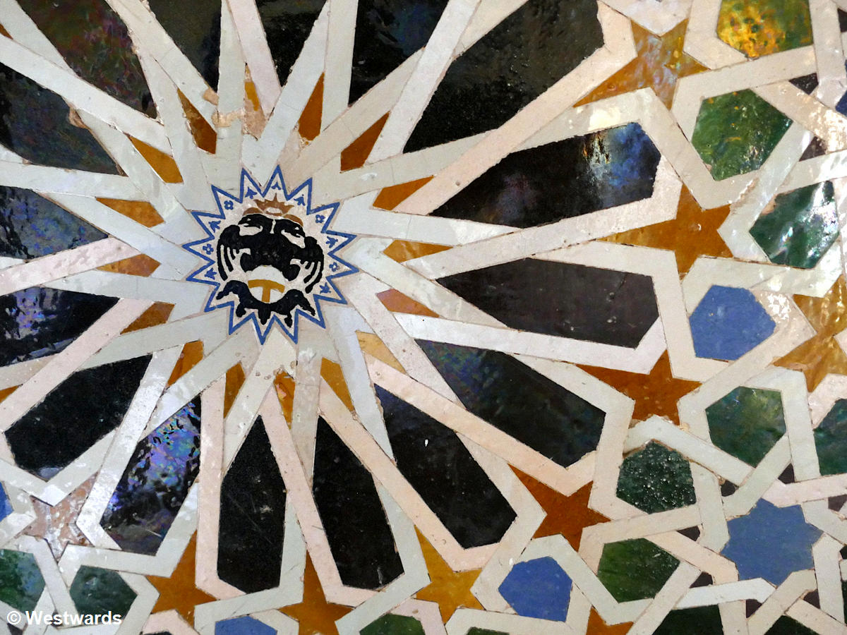 Moorish tiles with a double-headed eagle, Nasrid Palace, Alhambra of Granada