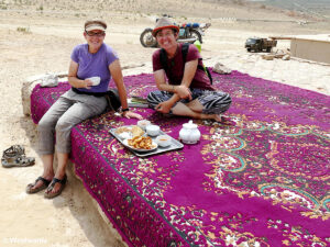 Isa and Natascha in the Ayazkala Yurt Camp in Uzbekistan, researching for a travel guidebook