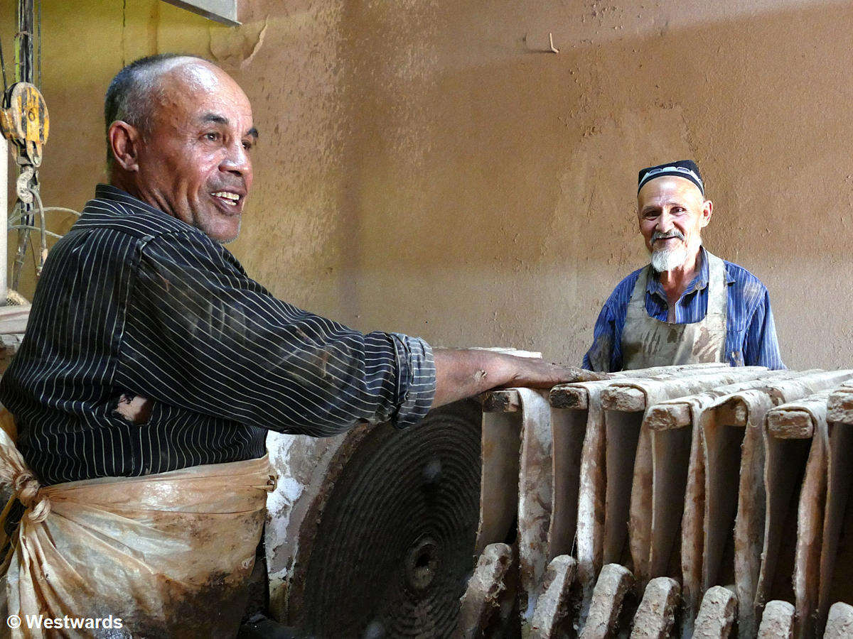 Uzbek workers in the ceramic factory of Khiva