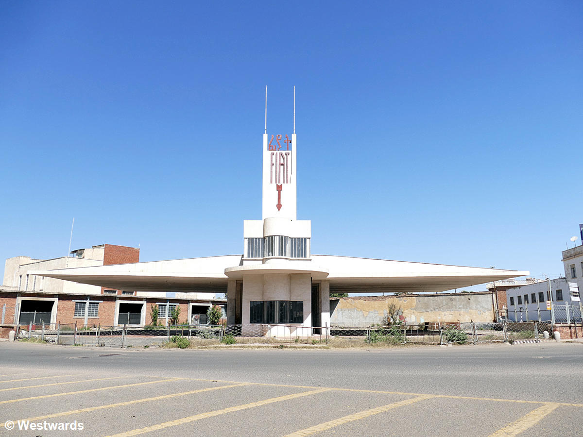 The iconic Fiat Taglieri petrol station in Asmara, Ethiopia