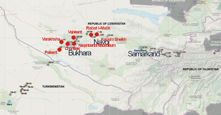 map of the Zarafshan-Karakum Corridor UNESCO sites