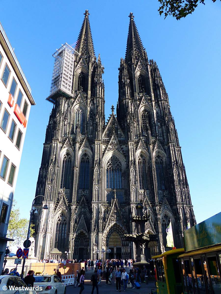 Front view of Cologne Cathedral - always touristy, always under construction