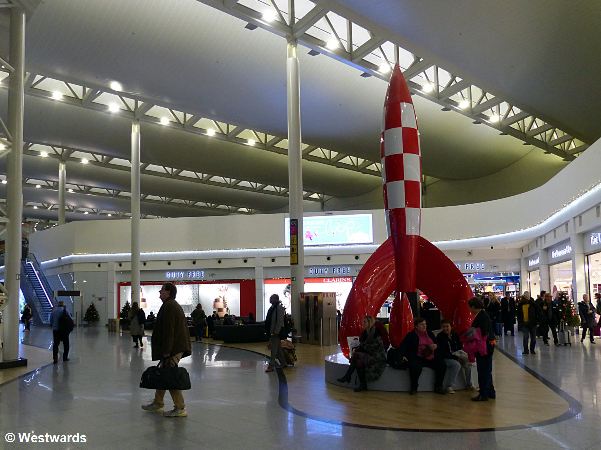 Tintin's iconic moon rocket in Brussels Airport