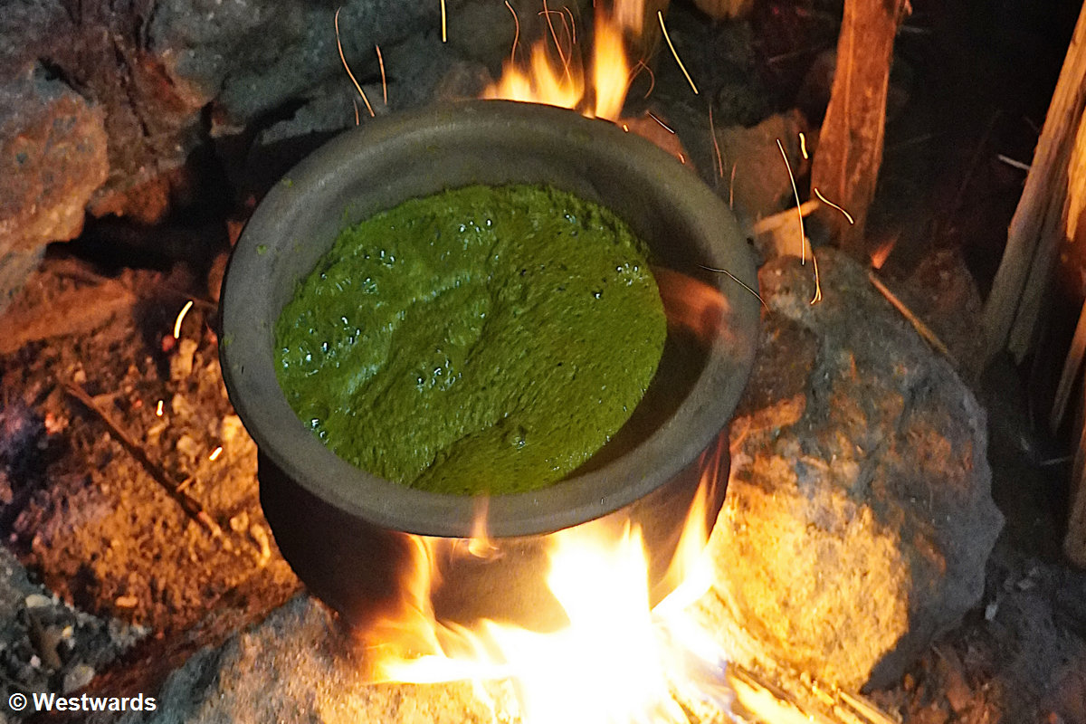 Isombe stew - our favourite vegetarian food in Rwanda!