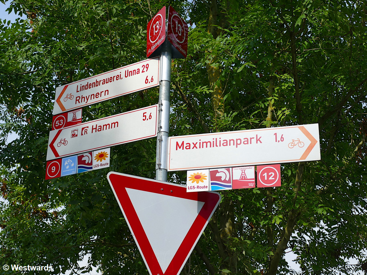 Industrial Heritage Route cycling signs near Hamm, Germany