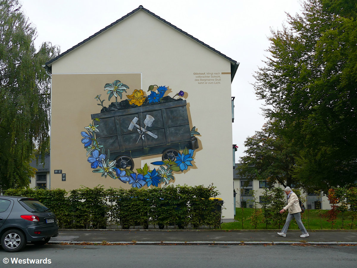 Coal mining mural along the Industrial Heritage Route in Derne