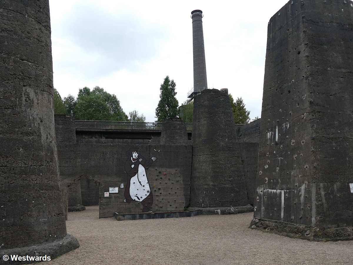 Outdoor climbing gym in an industrial heritage park in Duisburg, Germany