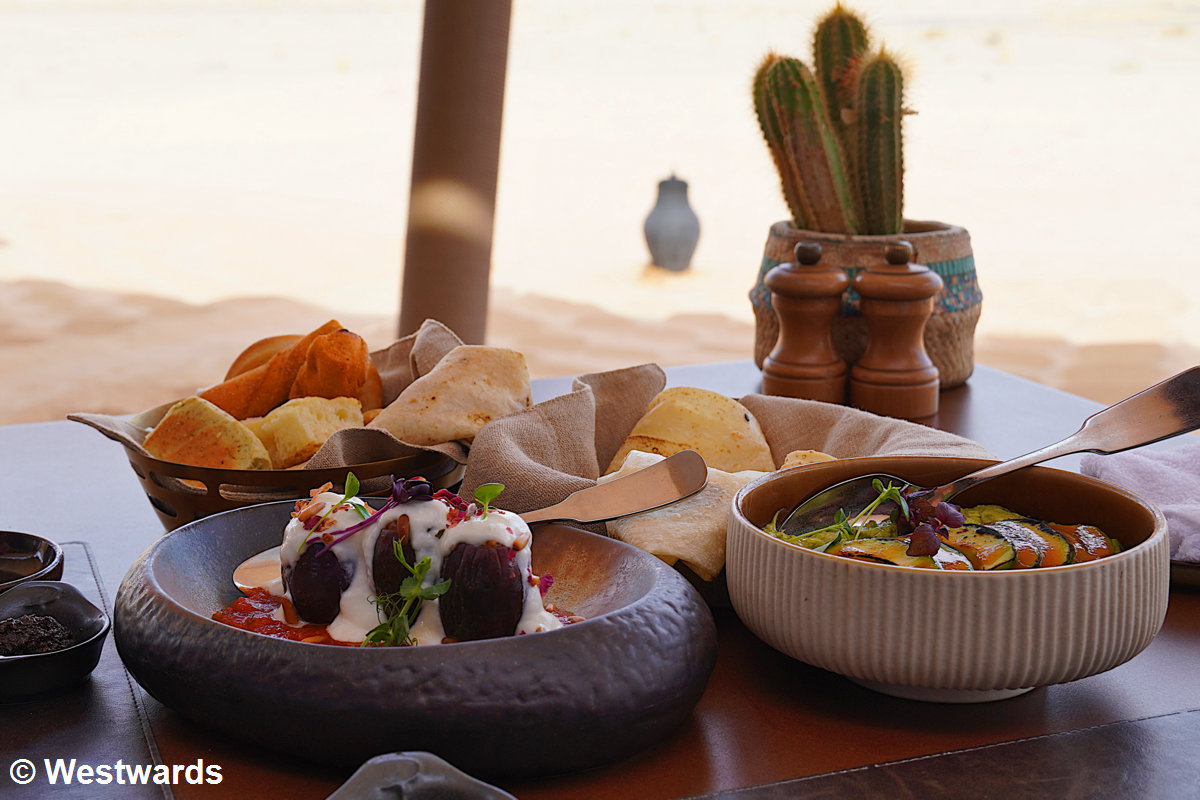 Fantastic vegetarian food at Banyan Tree Resort in Ashar Valley, Al Ula