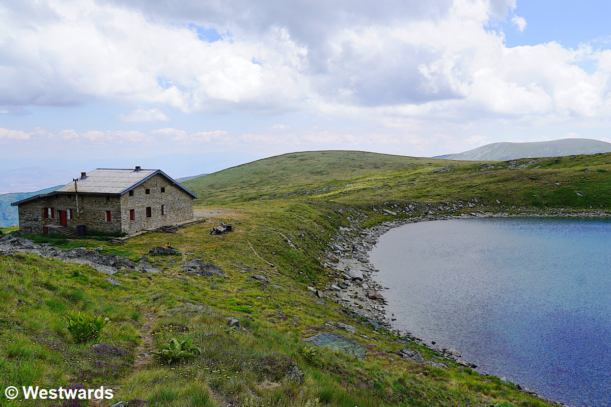 A break from hiking in North Macedonia at the Pelister Mountain hut on Lake Golemo Ezero