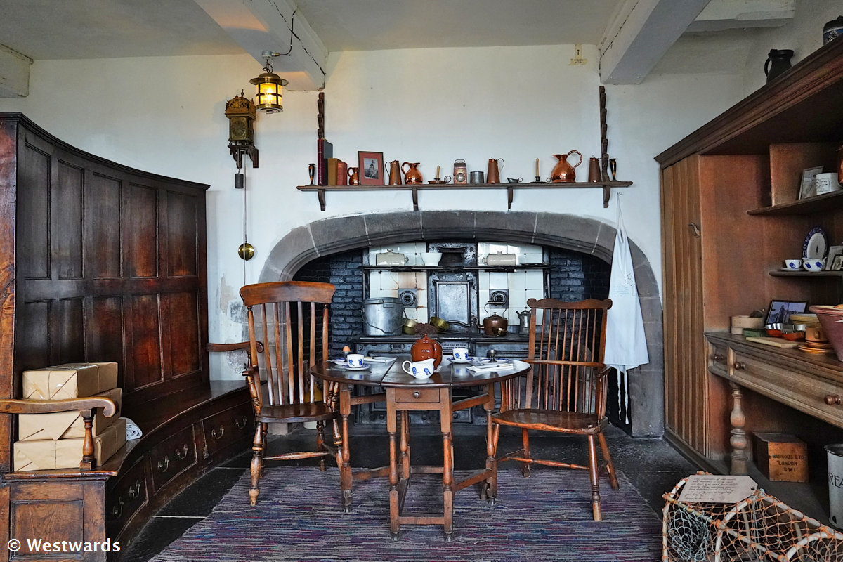 Arts and crafts kitchen interior on Lindisfarne castle