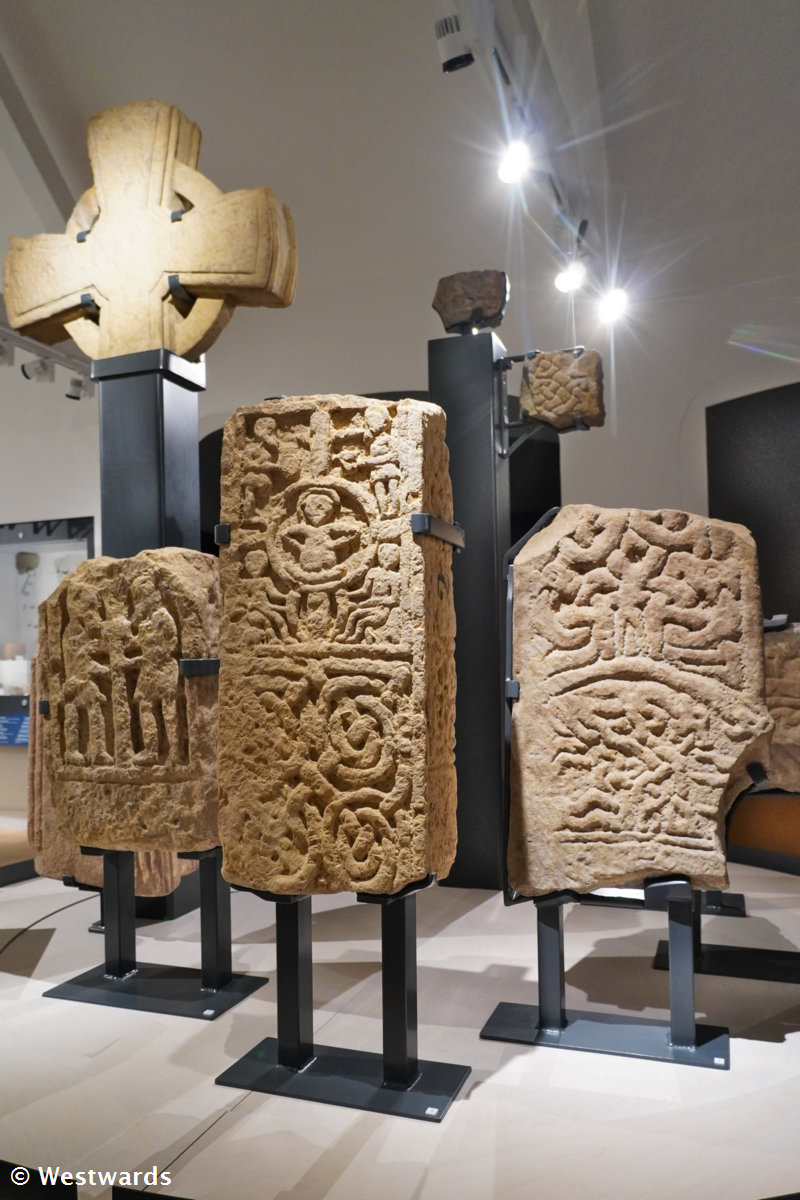 Celtic tombstones in the Lindisfarne Holy Island priory museum