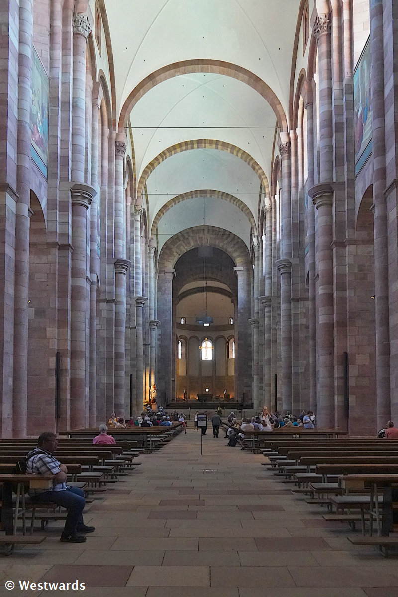 A cruise ship tour inside the nave of Speyer Cathedral